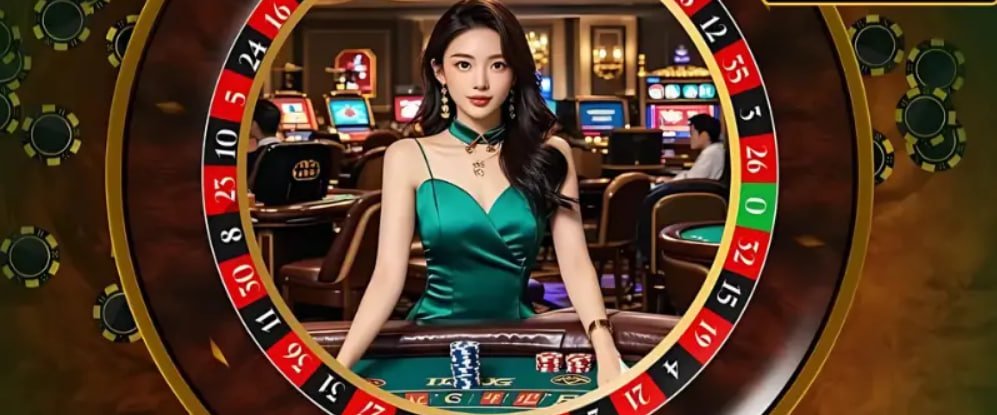 Tampilan studio live dealer Lightning Roulette di omtogel slot dengan roda roulette dan layar interaktif